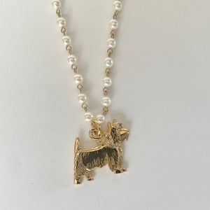 Carolee Timeless Long Pearl with Gold Dog Pendant Necklace